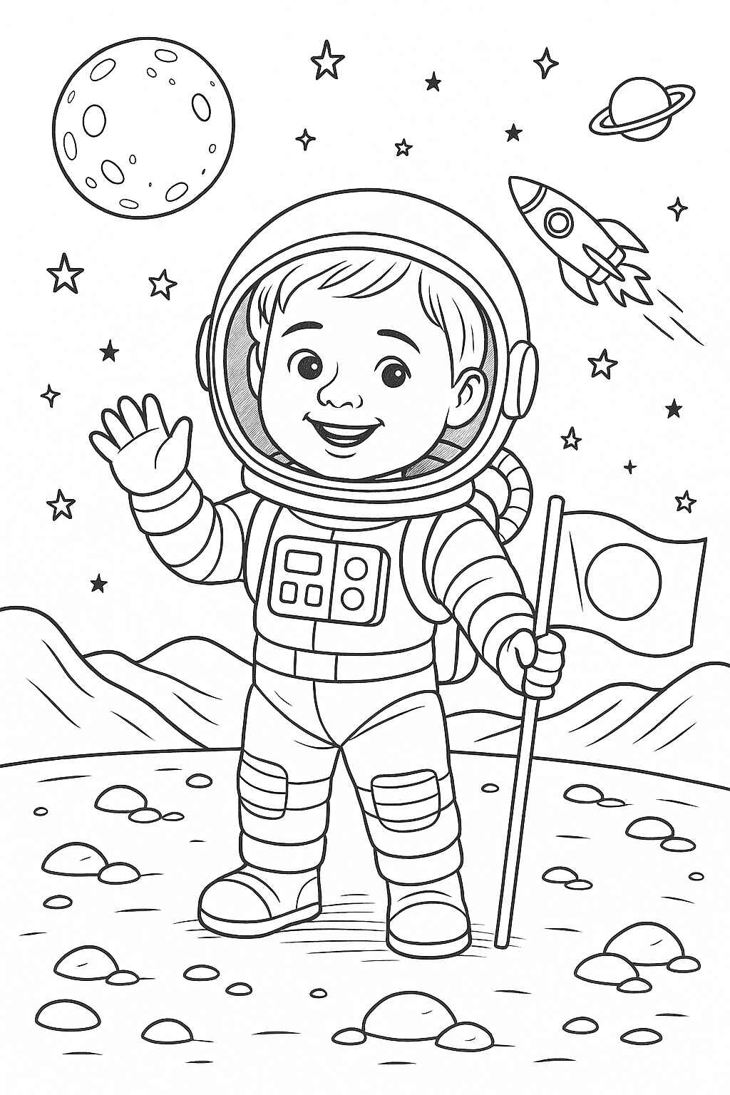 Kleurplaat van kind op trekker